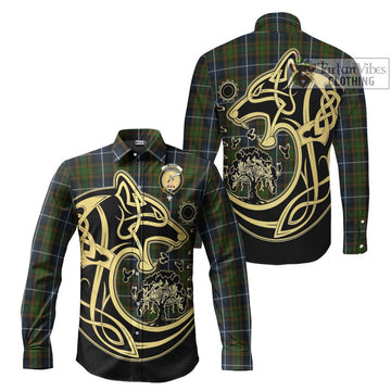 McRae Hunting Tartan Long Sleeve Button Shirt with Family Crest Celtic Wolf Style Men's Shirt S - Tartan Vibes Clothing