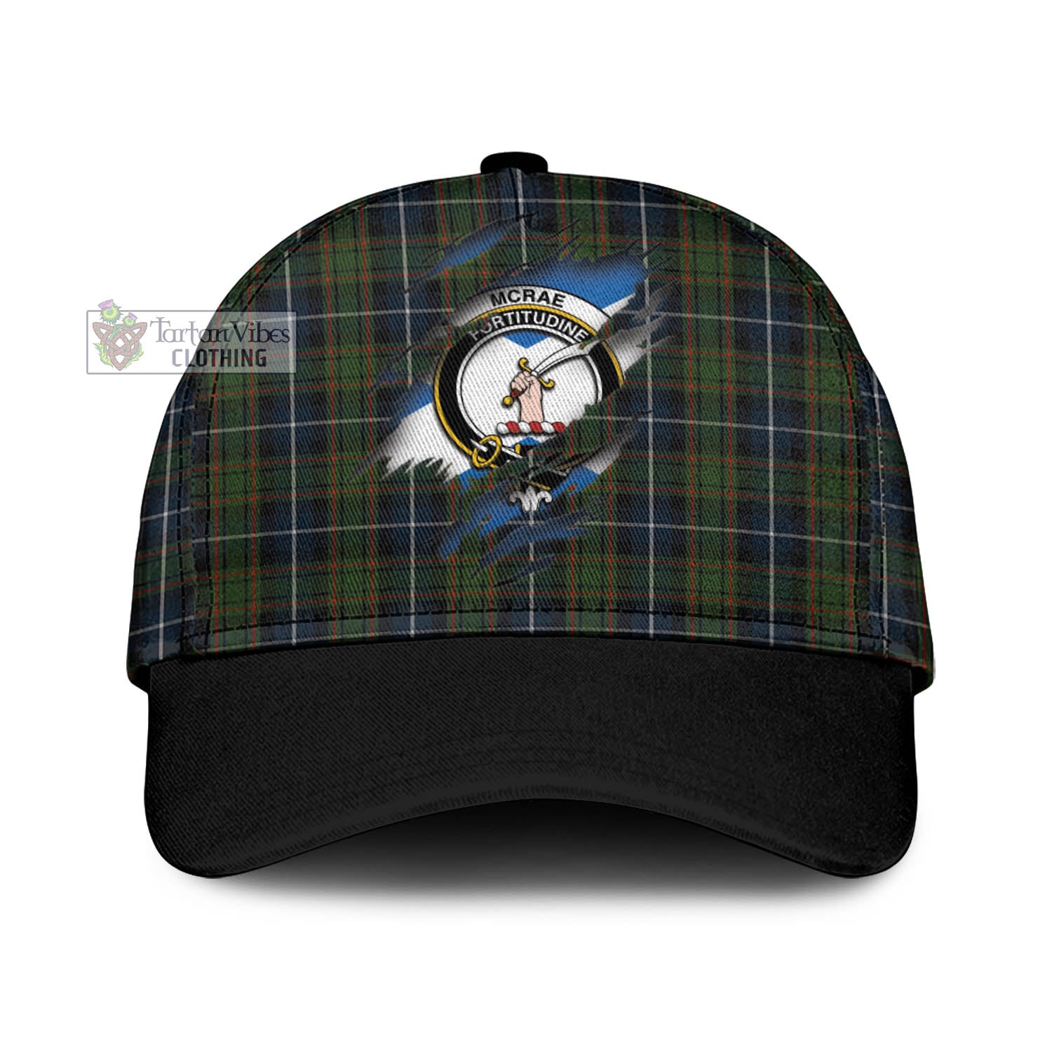 Tartan Vibes Clothing McRae Hunting Tartan Classic Cap with Family Crest In Me Style