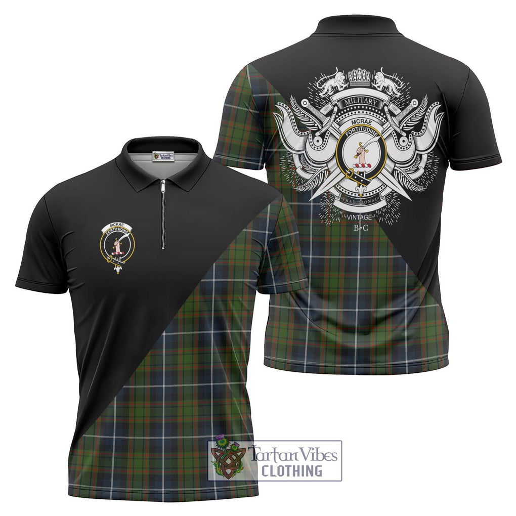 McRae Hunting Tartan Zipper Polo Shirt with Family Crest and Military Logo Style Unisex - Tartanvibesclothing Shop