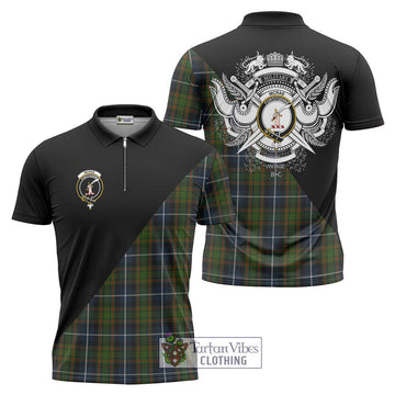 McRae Hunting Tartan Zipper Polo Shirt with Family Crest and Military Logo Style Unisex - Tartanvibesclothing Shop