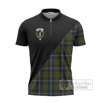 McRae Hunting Tartan Zipper Polo Shirt with Family Crest and Military Logo Style - Tartanvibesclothing Shop