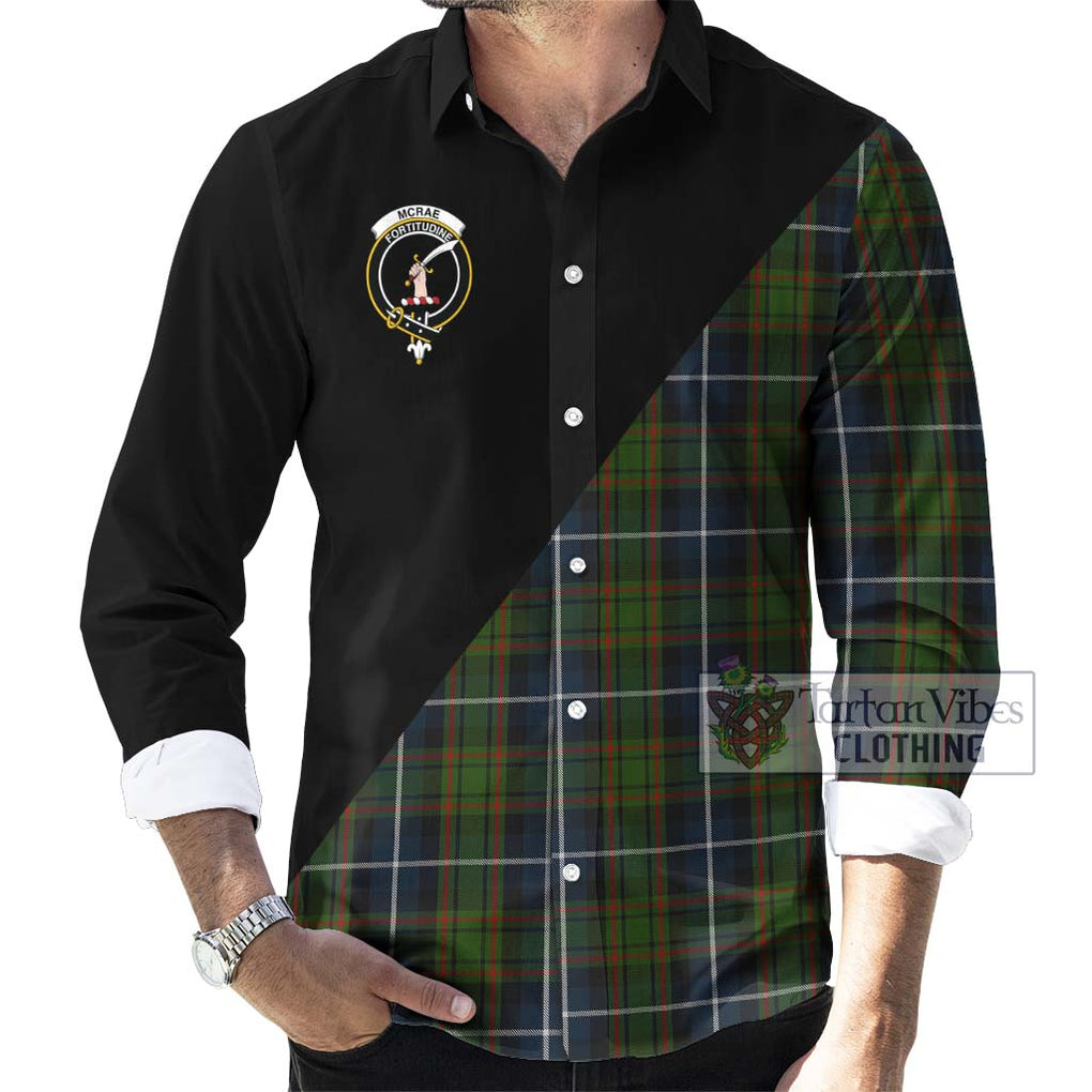 McRae Hunting Tartan Long Sleeve Button Shirt with Family Crest and Military Logo Style - Tartanvibesclothing Shop
