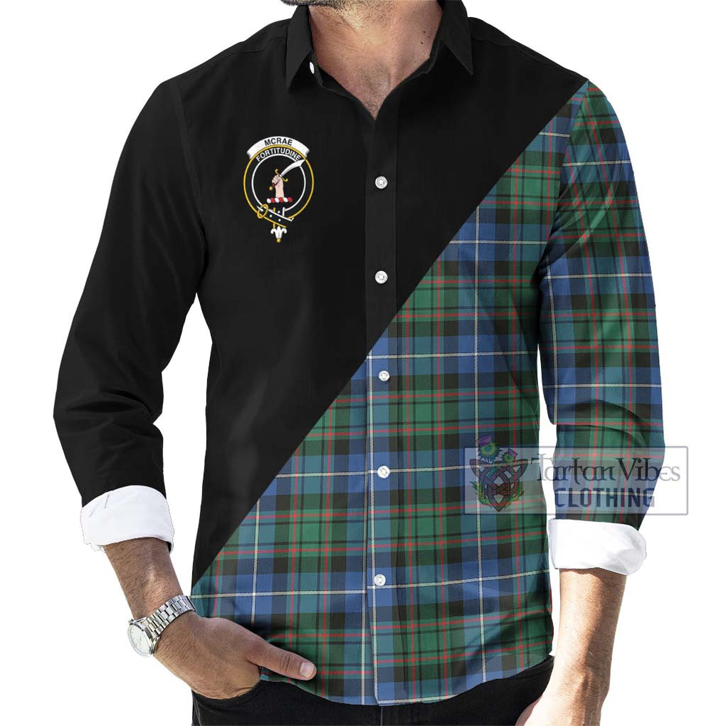 McRae Hunting Ancient Tartan Long Sleeve Button Shirt with Family Crest and Military Logo Style - Tartanvibesclothing Shop