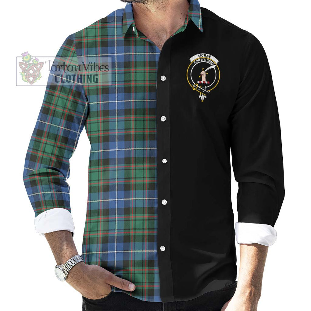 McRae Hunting Ancient Tartan Long Sleeve Button Shirt with Family Crest and Half Of Me Style - Tartanvibesclothing Shop