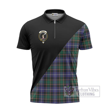 McRae Hunting Modern Tartan Zipper Polo Shirt with Family Crest and Military Logo Style - Tartanvibesclothing Shop