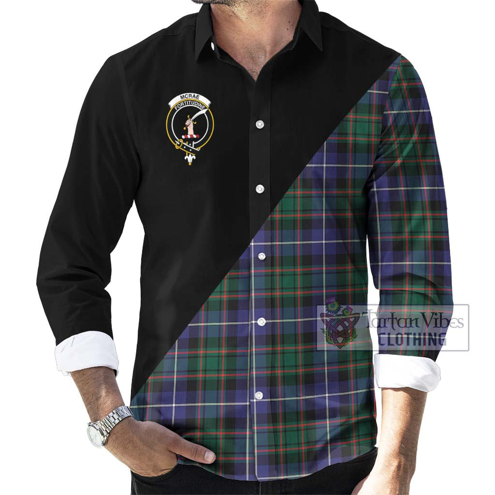 McRae Hunting Modern Tartan Long Sleeve Button Shirt with Family Crest and Military Logo Style - Tartanvibesclothing Shop