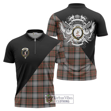 McRae Hunting Weathered Tartan Zipper Polo Shirt with Family Crest and Military Logo Style Unisex - Tartanvibesclothing Shop