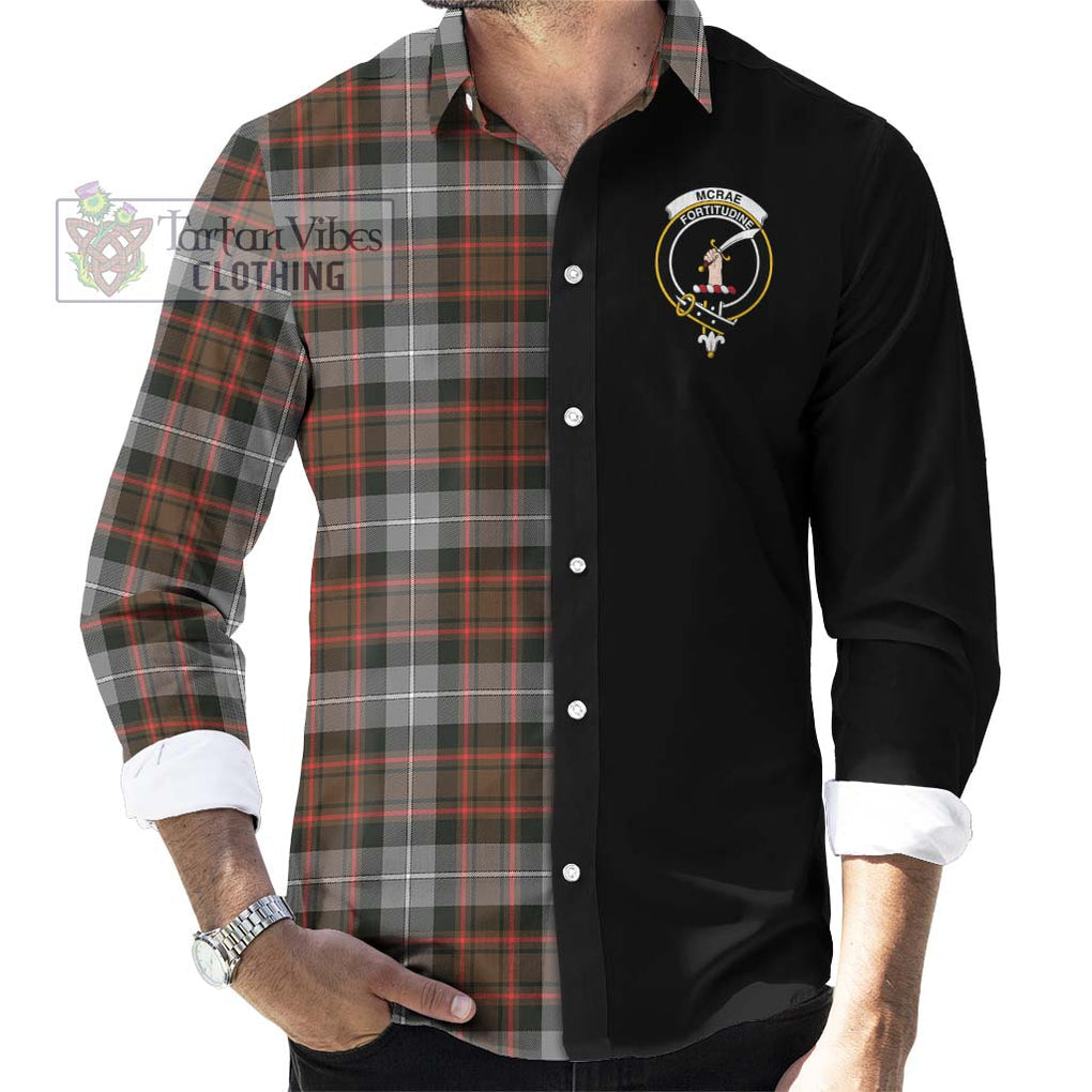 McRae Hunting Weathered Tartan Long Sleeve Button Shirt with Family Crest and Half Of Me Style - Tartanvibesclothing Shop