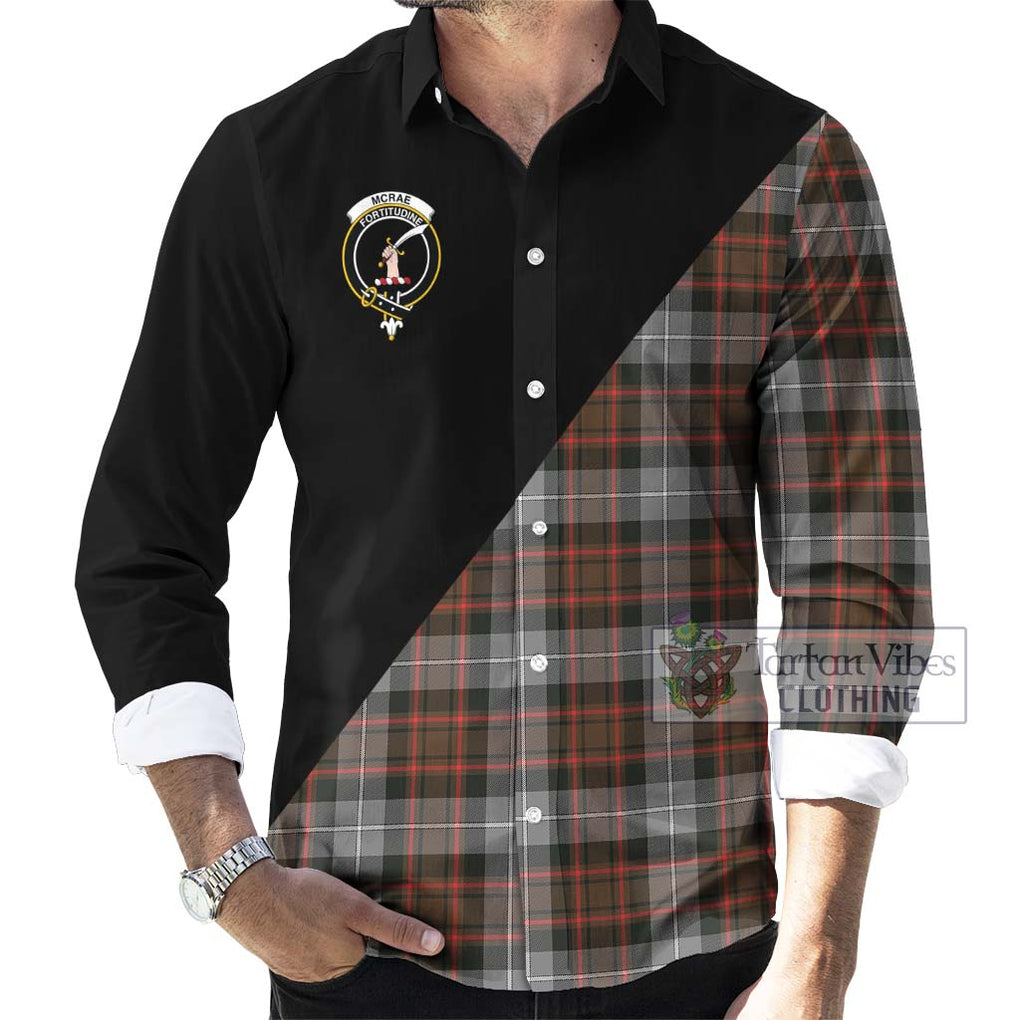 McRae Hunting Weathered Tartan Long Sleeve Button Shirt with Family Crest and Military Logo Style - Tartanvibesclothing Shop
