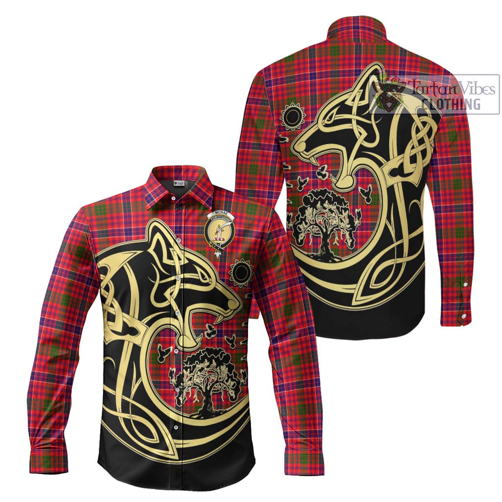 McRae Modern Tartan Long Sleeve Button Shirt with Family Crest Celtic Wolf Style Men's Shirt S - Tartan Vibes Clothing