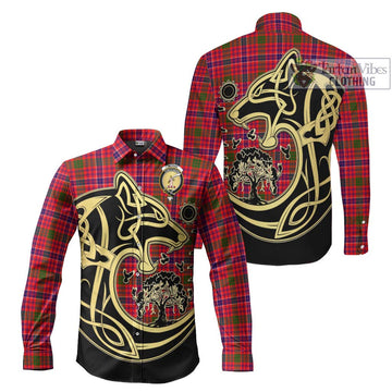 McRae Modern Tartan Long Sleeve Button Shirt with Family Crest Celtic Wolf Style Men's Shirt S - Tartan Vibes Clothing