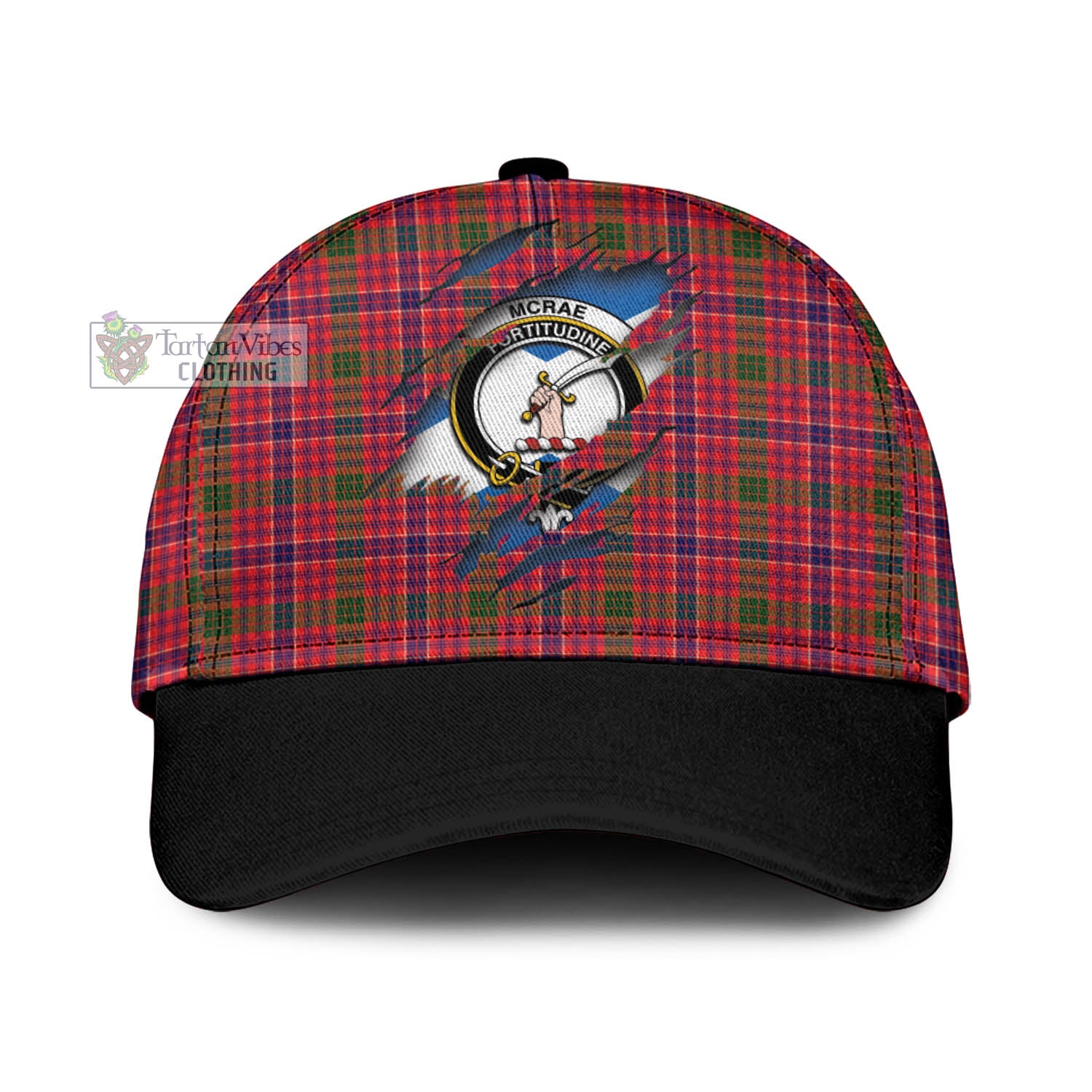 Tartan Vibes Clothing McRae Modern Tartan Classic Cap with Family Crest In Me Style