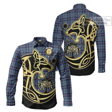 McRae of America Tartan Long Sleeve Button Shirt with Family Crest Celtic Wolf Style Men's Shirt S - Tartan Vibes Clothing