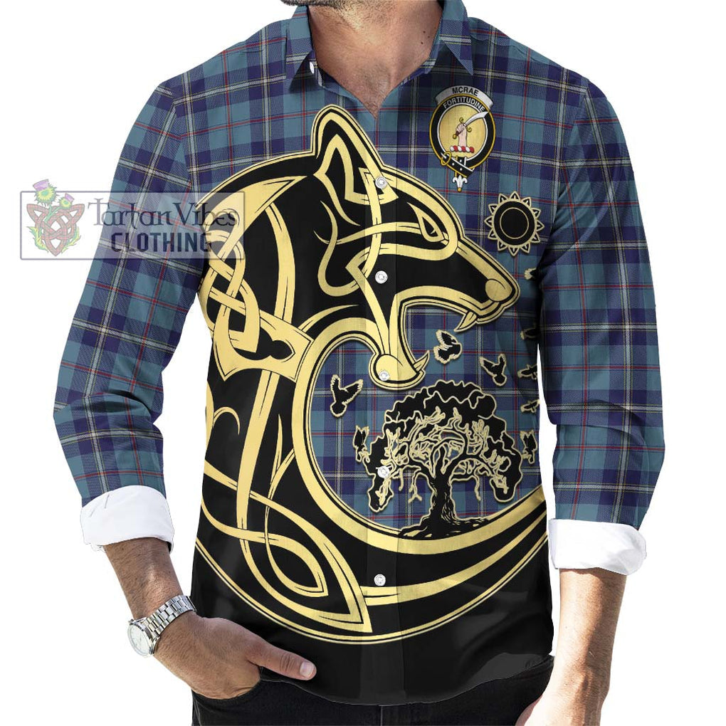 McRae of America Tartan Long Sleeve Button Shirt with Family Crest Celtic Wolf Style - Tartan Vibes Clothing