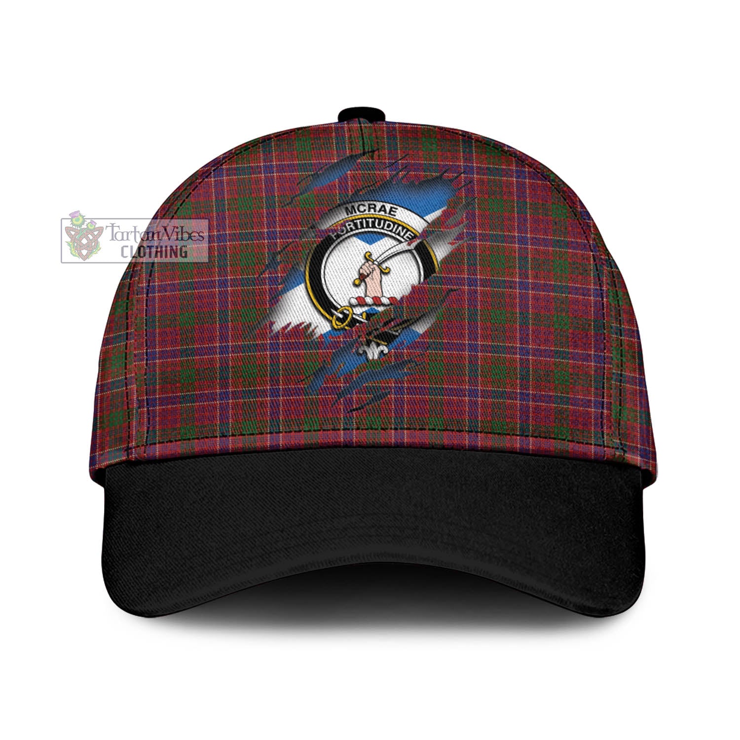 Tartan Vibes Clothing McRae Red Tartan Classic Cap with Family Crest In Me Style