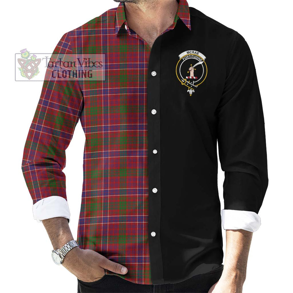 McRae Red Tartan Long Sleeve Button Shirt with Family Crest and Half Of Me Style - Tartanvibesclothing Shop
