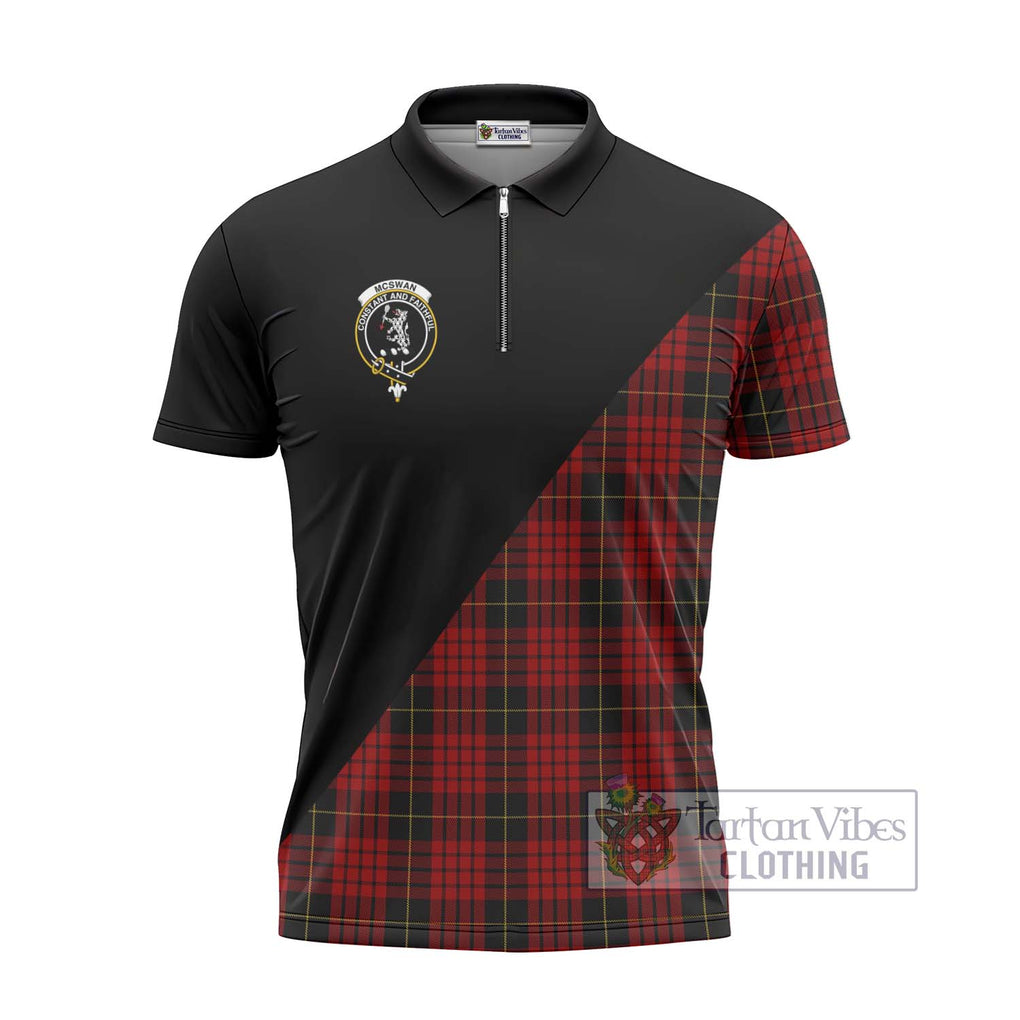 McSwan Tartan Zipper Polo Shirt with Family Crest and Military Logo Style - Tartanvibesclothing Shop