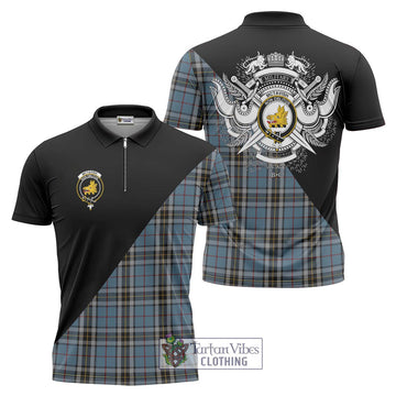 McTavish Dress Tartan Zipper Polo Shirt with Family Crest and Military Logo Style Unisex - Tartanvibesclothing Shop