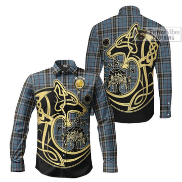 McTavish Dress Tartan Long Sleeve Button Shirt with Family Crest Celtic Wolf Style Men's Shirt S - Tartan Vibes Clothing
