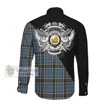 McTavish Dress Tartan Long Sleeve Button Shirt with Family Crest and Military Logo Style Men's Shirt - Tartanvibesclothing Shop