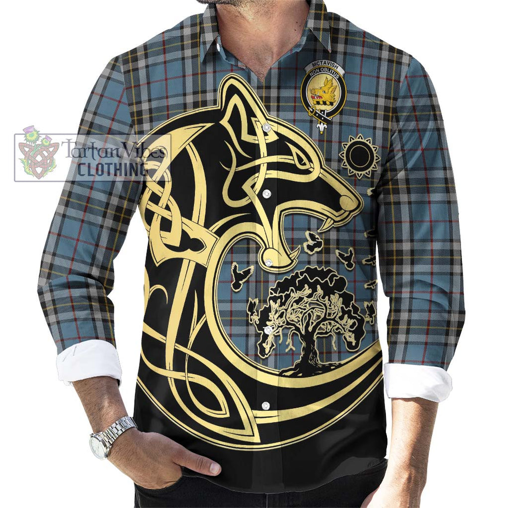 McTavish Dress Tartan Long Sleeve Button Shirt with Family Crest Celtic Wolf Style - Tartan Vibes Clothing