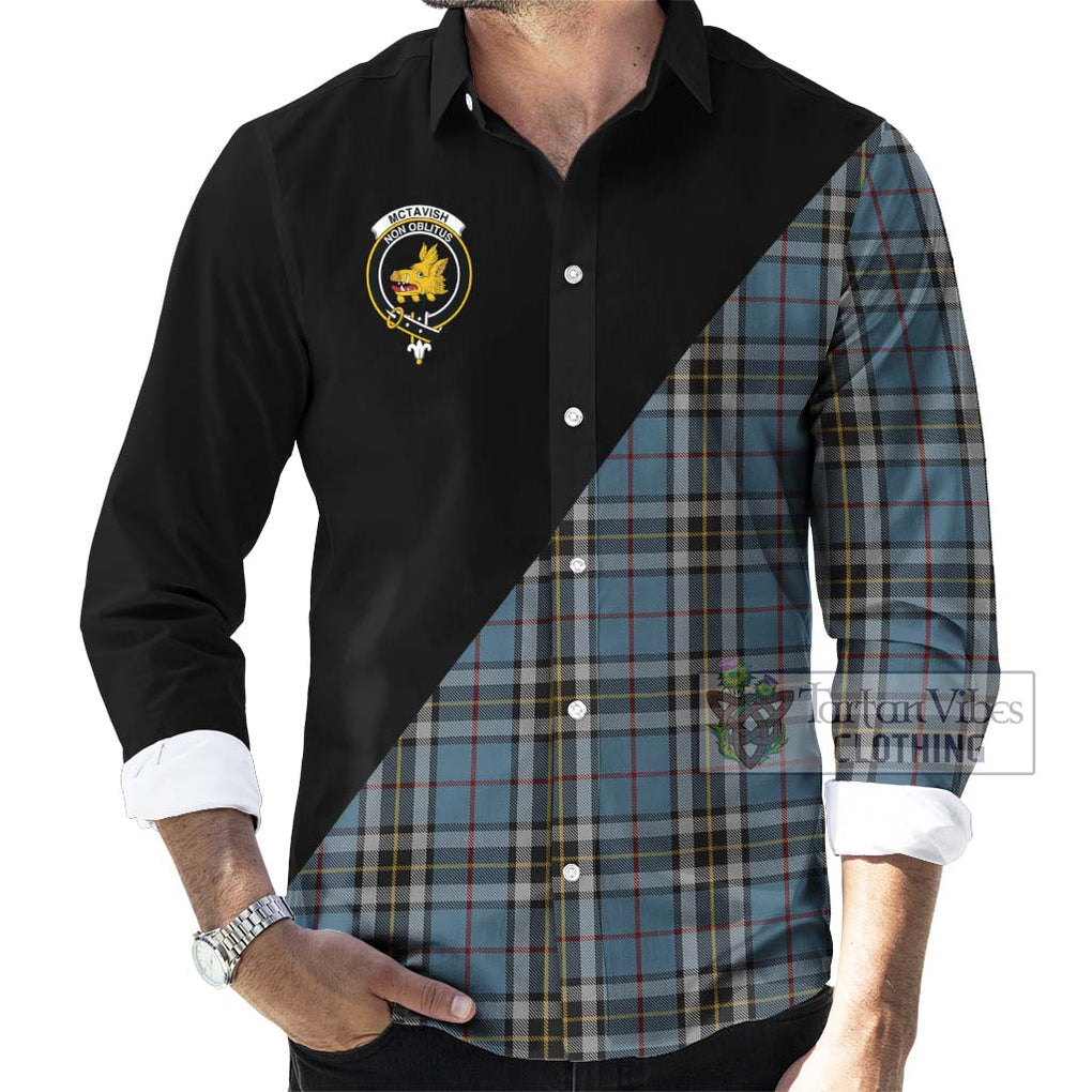 McTavish Dress Tartan Long Sleeve Button Shirt with Family Crest and Military Logo Style - Tartanvibesclothing Shop