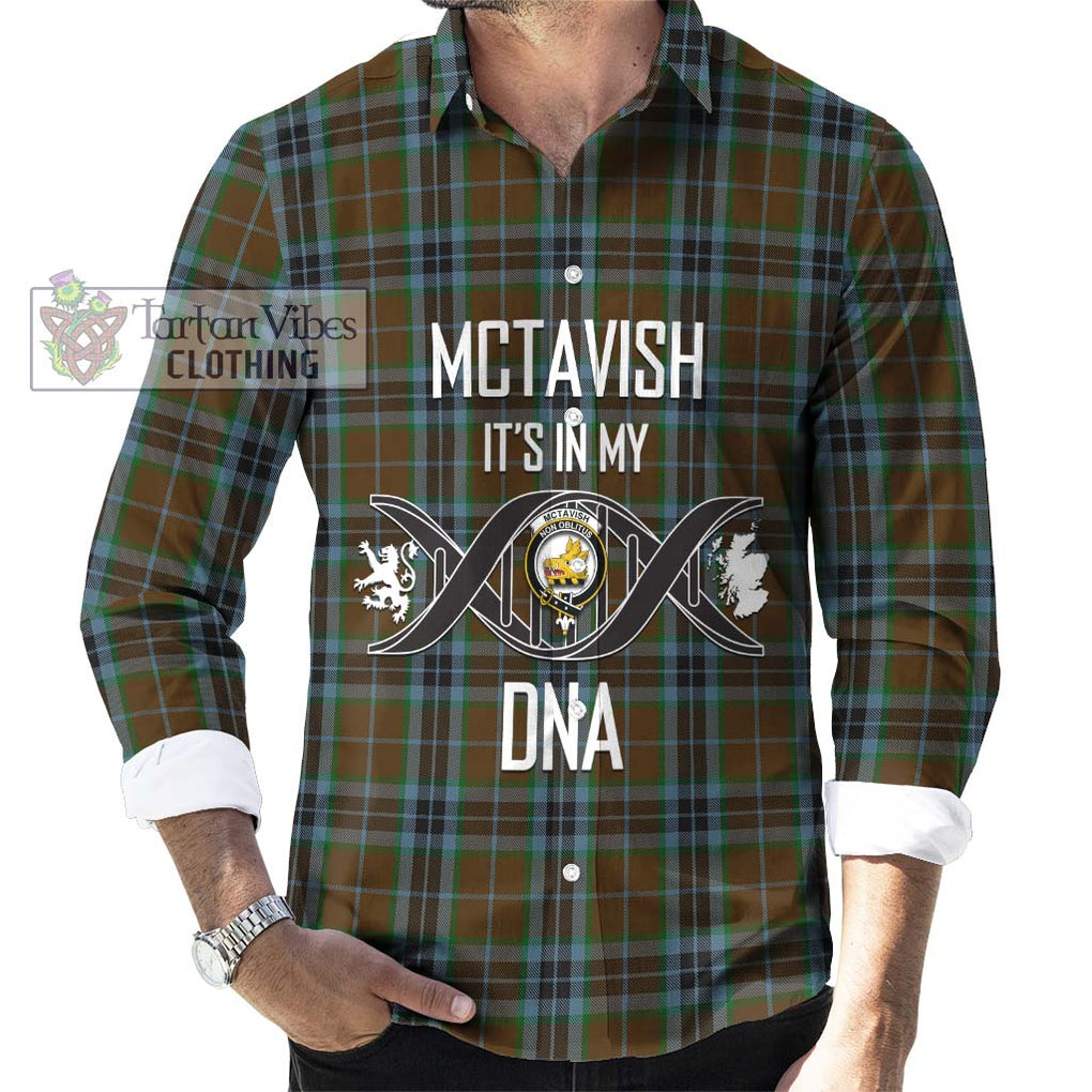 McTavish Hunting Tartan Long Sleeve Button Shirt with Family Crest DNA In Me Style Men's Shirt S - Tartanvibesclothing Shop