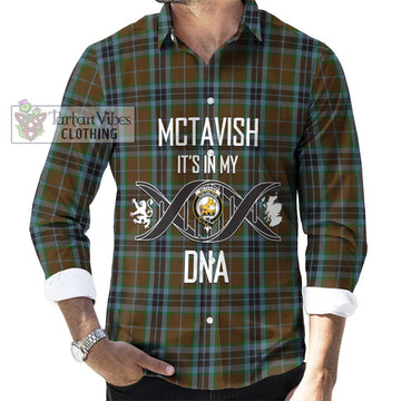 McTavish Hunting Tartan Long Sleeve Button Shirt with Family Crest DNA In Me Style Men's Shirt S - Tartanvibesclothing Shop
