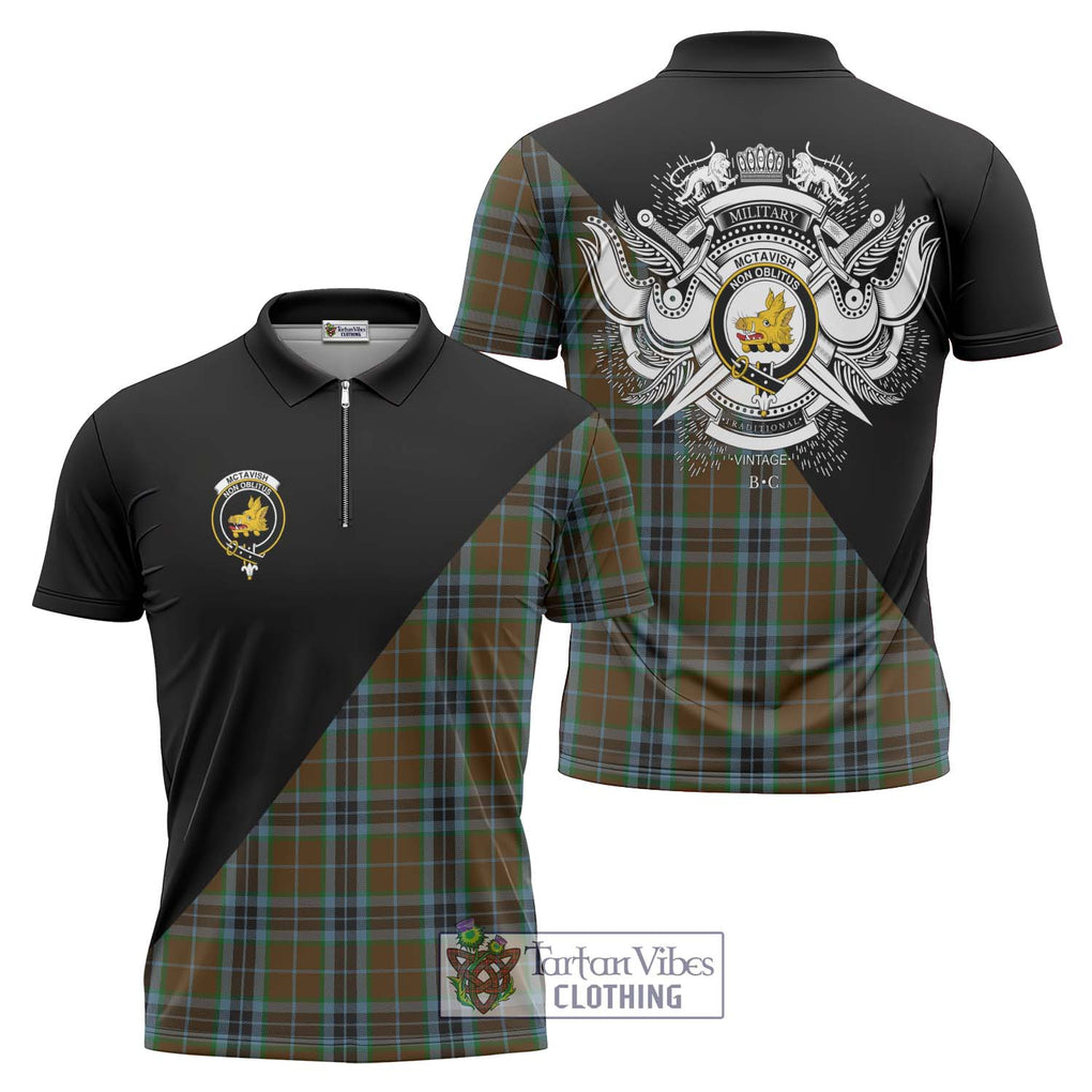 McTavish Hunting Tartan Zipper Polo Shirt with Family Crest and Military Logo Style Unisex - Tartanvibesclothing Shop