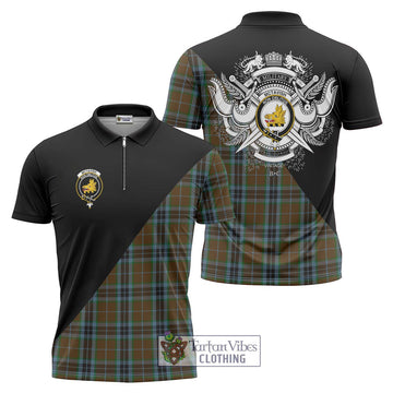 McTavish Hunting Tartan Zipper Polo Shirt with Family Crest and Military Logo Style Unisex - Tartanvibesclothing Shop