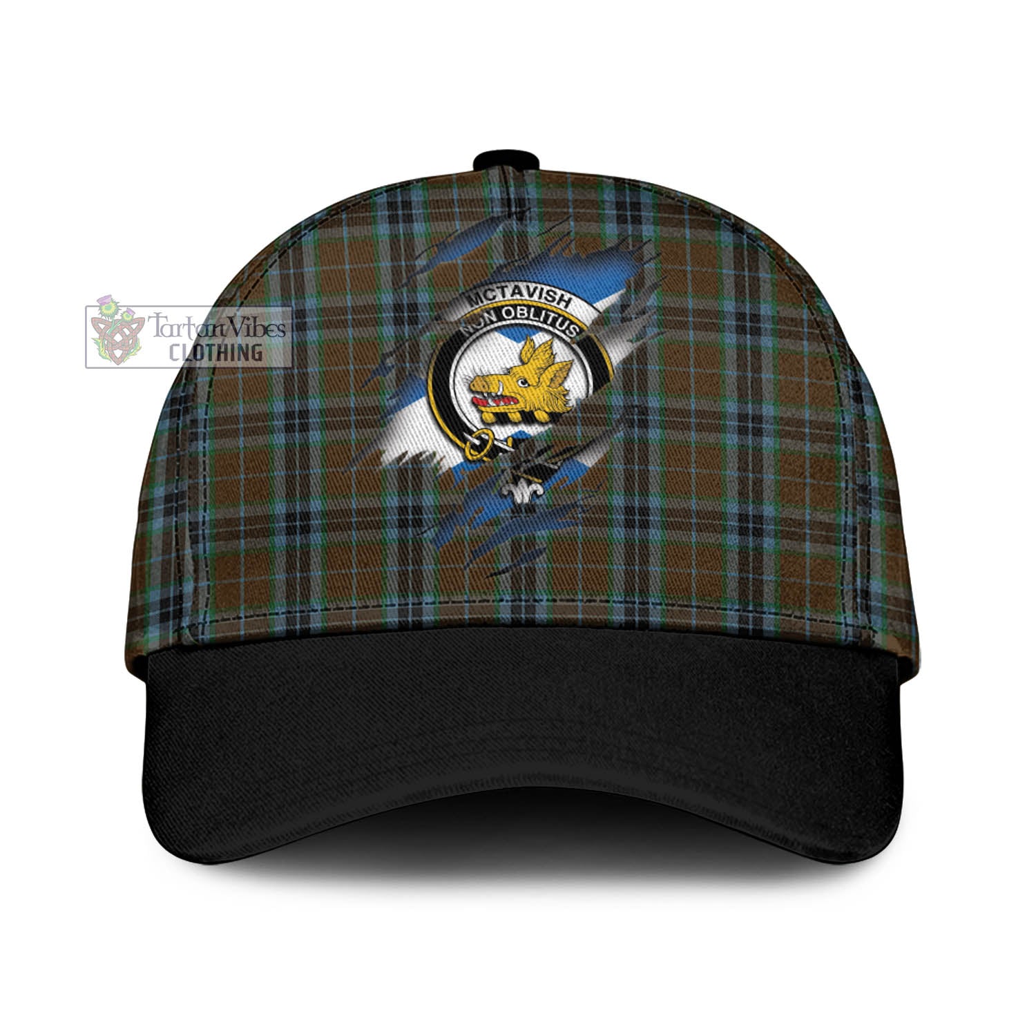 Tartan Vibes Clothing McTavish Hunting Tartan Classic Cap with Family Crest In Me Style