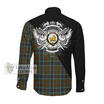 McTavish Hunting Tartan Long Sleeve Button Shirt with Family Crest and Military Logo Style Men's Shirt - Tartanvibesclothing Shop