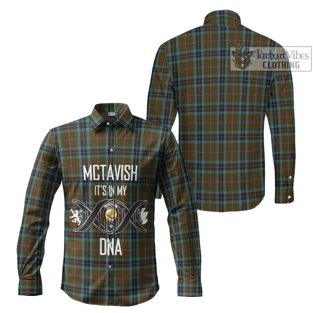 McTavish Hunting Tartan Long Sleeve Button Shirt with Family Crest DNA In Me Style Men's Shirt - Tartanvibesclothing Shop