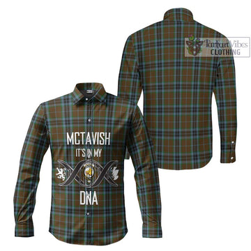 McTavish Hunting Tartan Long Sleeve Button Shirt with Family Crest DNA In Me Style Men's Shirt - Tartanvibesclothing Shop