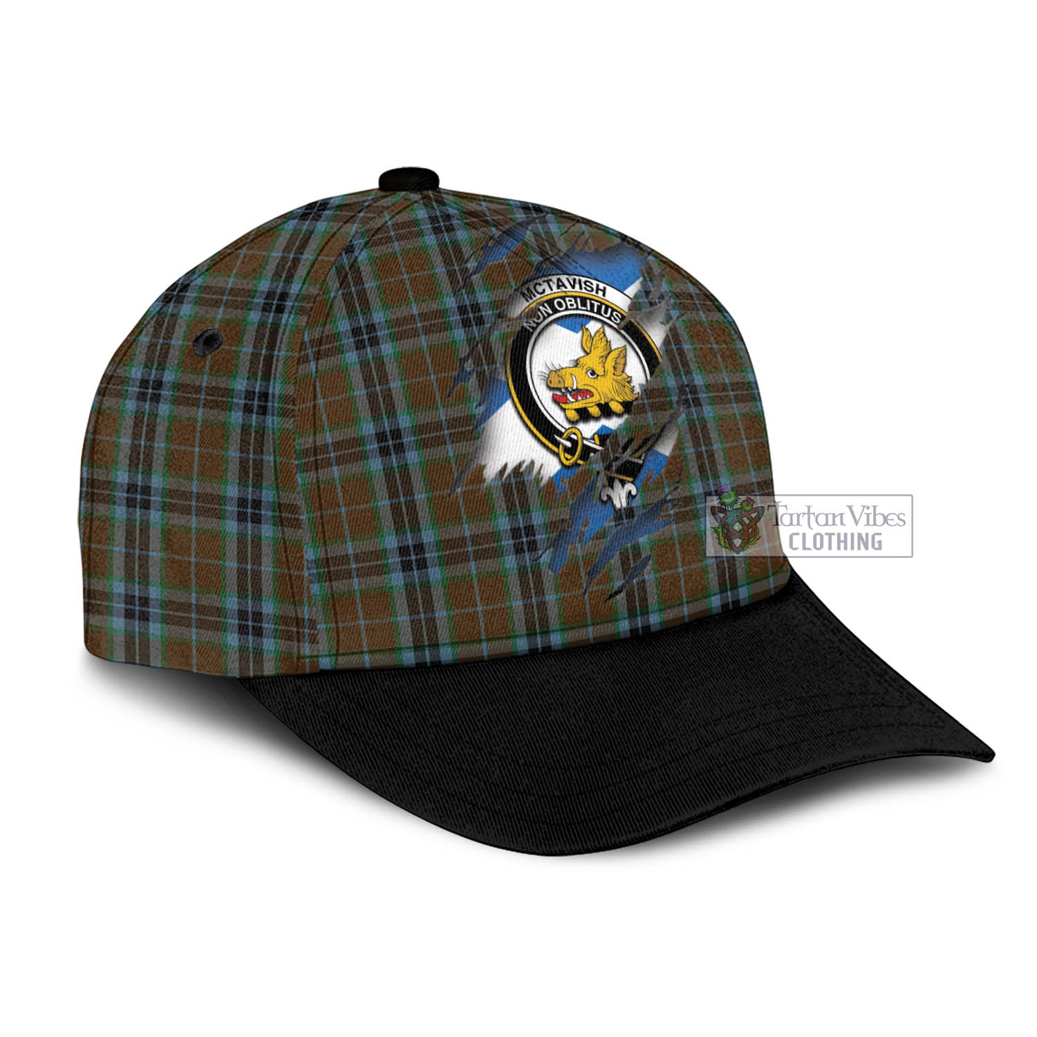 Tartan Vibes Clothing McTavish Hunting Tartan Classic Cap with Family Crest In Me Style