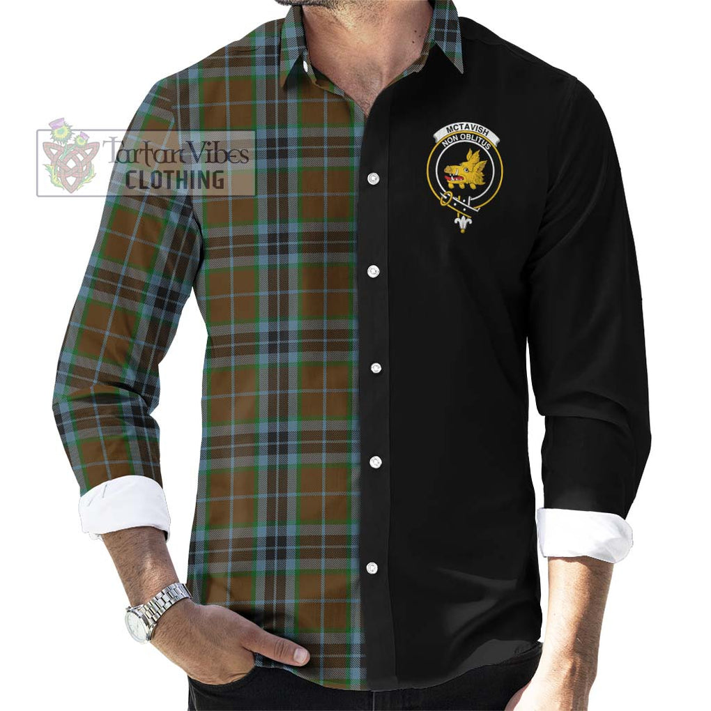 McTavish Hunting Tartan Long Sleeve Button Shirt with Family Crest and Half Of Me Style - Tartanvibesclothing Shop
