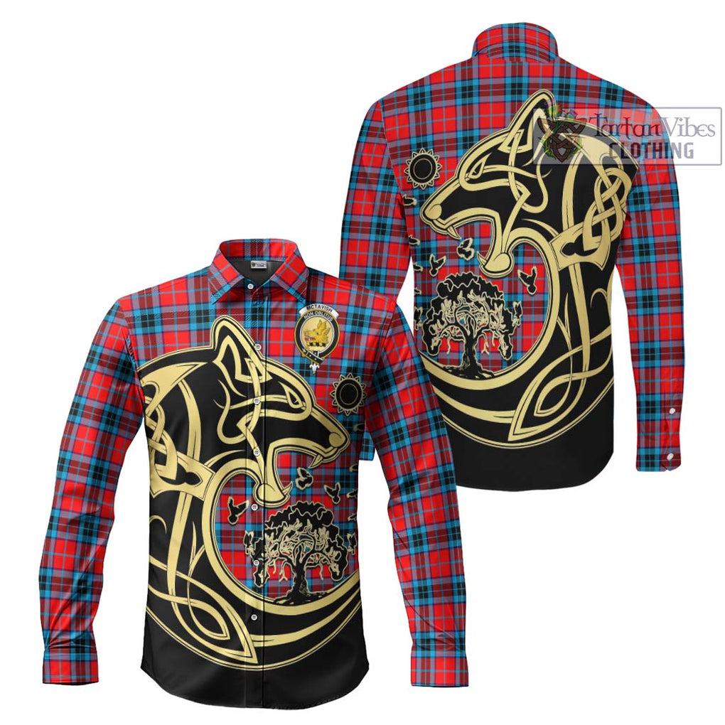McTavish Modern Tartan Long Sleeve Button Shirt with Family Crest Celtic Wolf Style Men's Shirt S - Tartan Vibes Clothing