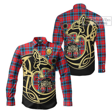 McTavish Modern Tartan Long Sleeve Button Shirt with Family Crest Celtic Wolf Style Men's Shirt S - Tartan Vibes Clothing