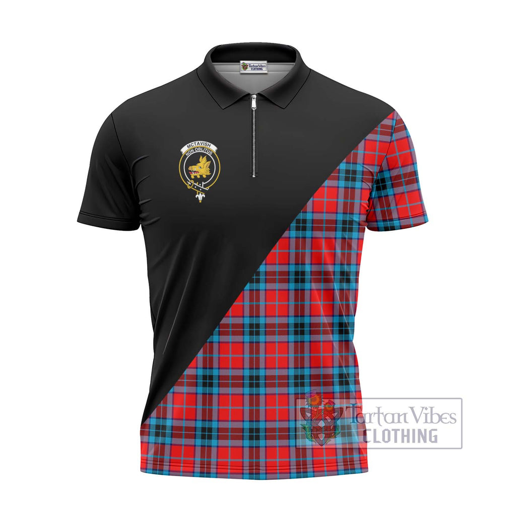 McTavish Modern Tartan Zipper Polo Shirt with Family Crest and Military Logo Style - Tartanvibesclothing Shop