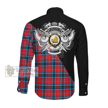 McTavish Modern Tartan Long Sleeve Button Shirt with Family Crest and Military Logo Style Men's Shirt - Tartanvibesclothing Shop