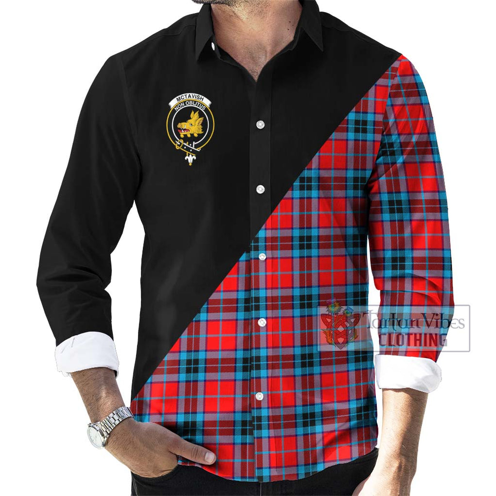 McTavish Modern Tartan Long Sleeve Button Shirt with Family Crest and Military Logo Style - Tartanvibesclothing Shop
