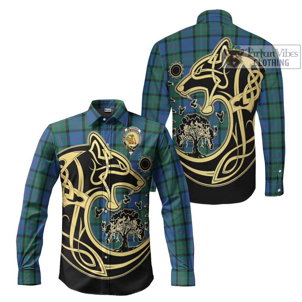 McThomas Tartan Long Sleeve Button Shirt with Family Crest Celtic Wolf Style Men's Shirt S - Tartan Vibes Clothing