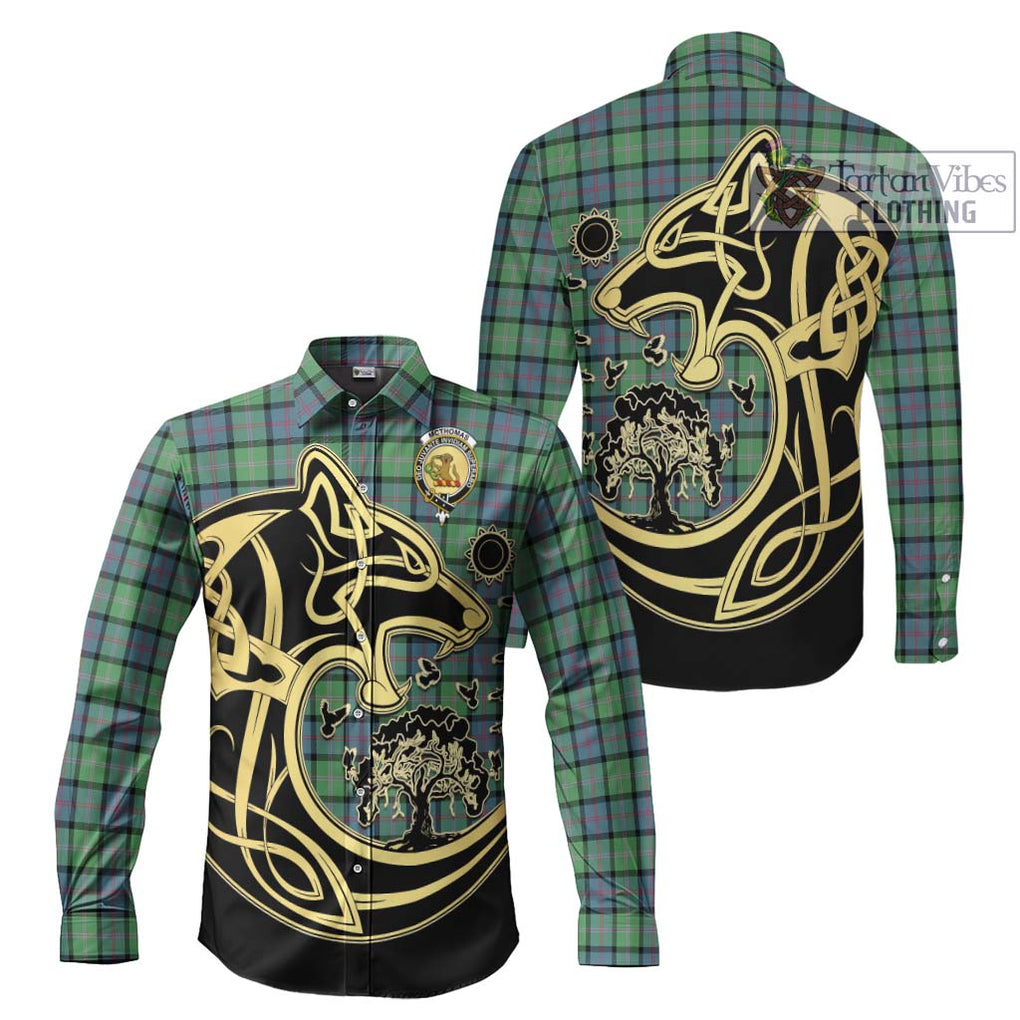 McThomas Ancient Tartan Long Sleeve Button Shirt with Family Crest Celtic Wolf Style Men's Shirt S - Tartan Vibes Clothing