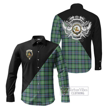 McThomas Ancient Tartan Long Sleeve Button Shirt with Family Crest and Military Logo Style Men's Shirt S - Tartanvibesclothing Shop