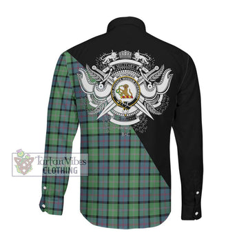 McThomas Ancient Tartan Long Sleeve Button Shirt with Family Crest and Military Logo Style Men's Shirt - Tartanvibesclothing Shop