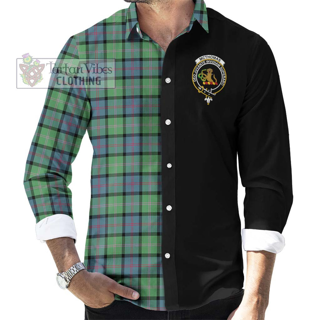 McThomas Ancient Tartan Long Sleeve Button Shirt with Family Crest and Half Of Me Style - Tartanvibesclothing Shop