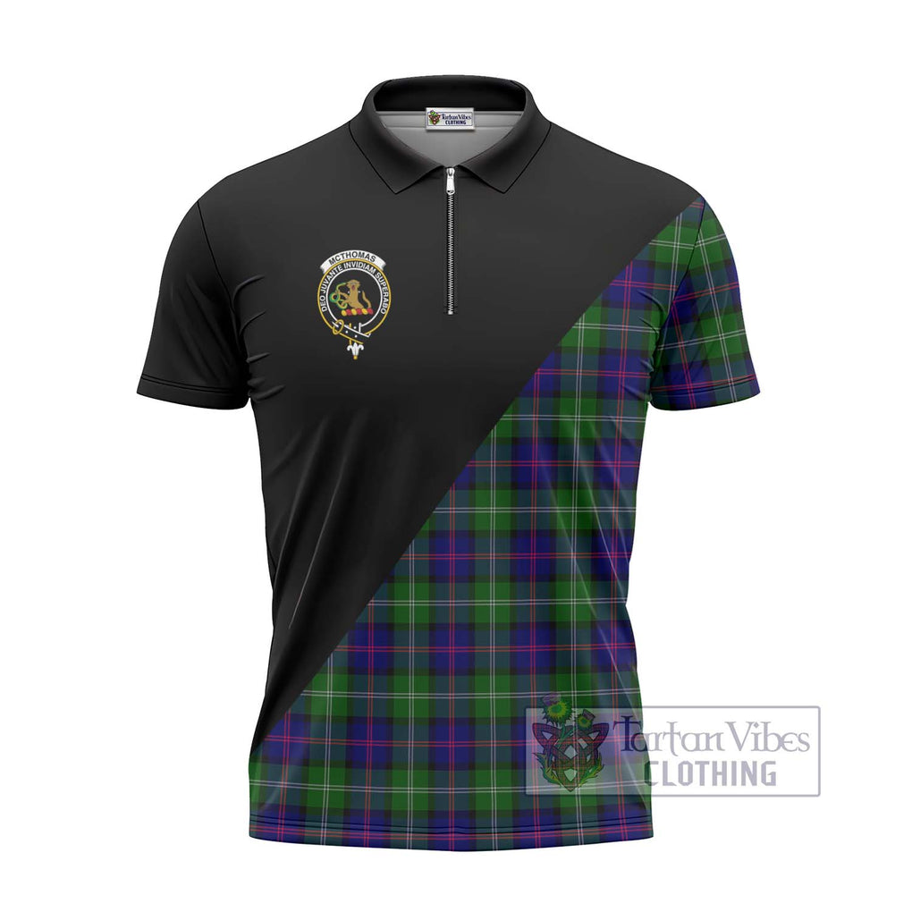 McThomas Modern Tartan Zipper Polo Shirt with Family Crest and Military Logo Style - Tartanvibesclothing Shop