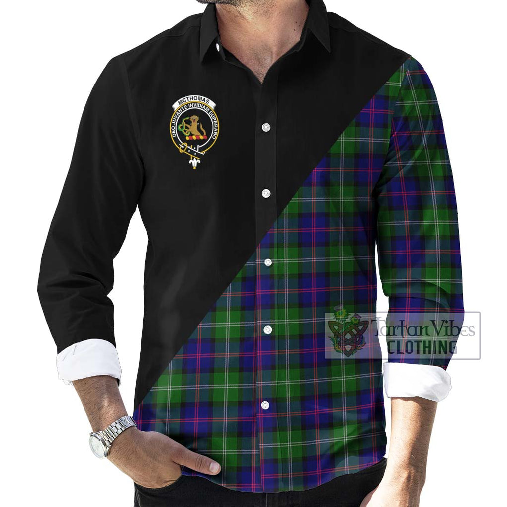 McThomas Modern Tartan Long Sleeve Button Shirt with Family Crest and Military Logo Style - Tartanvibesclothing Shop