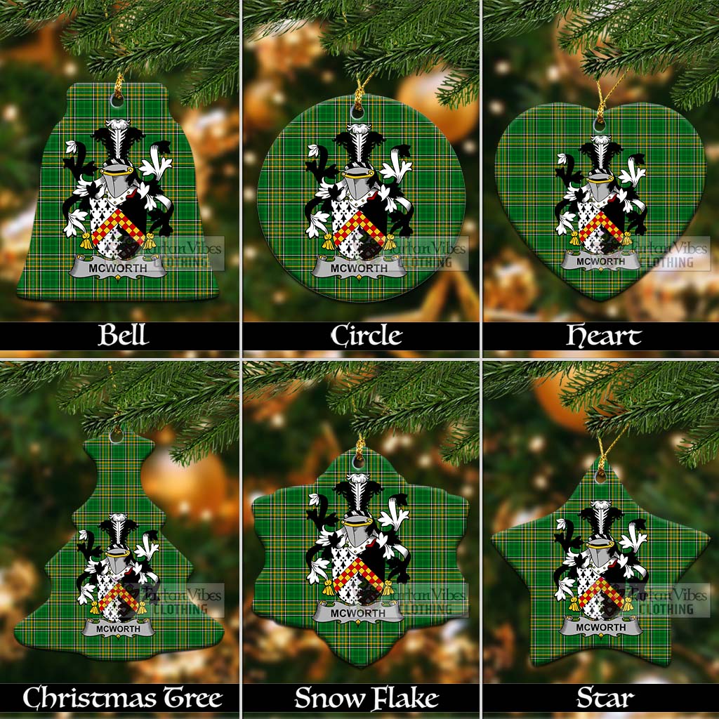 Tartan Vibes Clothing McWorth Irish Clan Tartan Christmas Ceramic Ornament with Coat of Arms