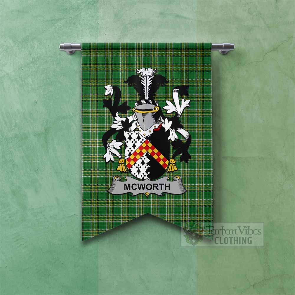 McWorth Irish Clan Tartan Gonfalon, Tartan Banner with Coat of Arms Fishtail - Tartan Vibes Clothing